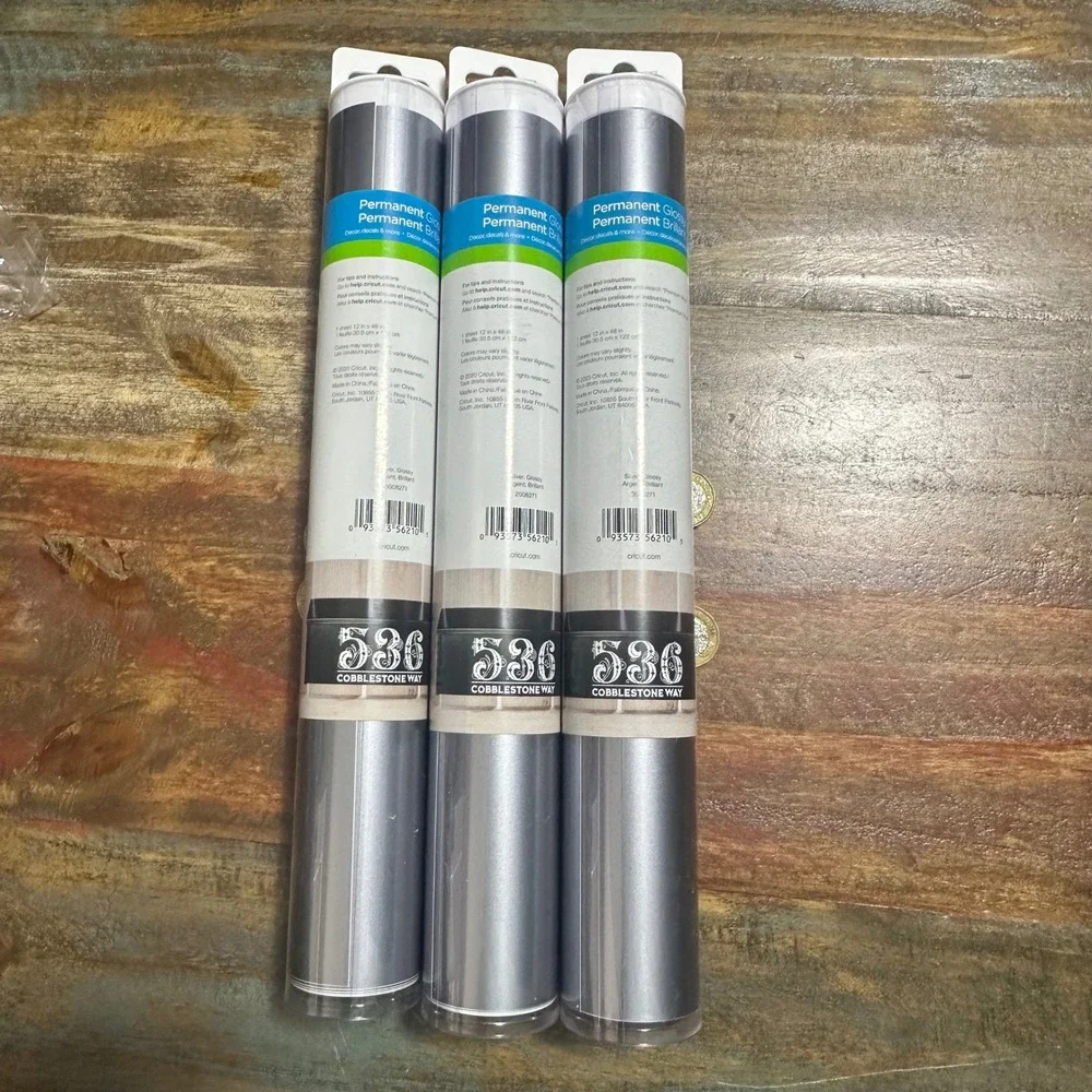 Lot of 3 Cricut Premium Vinyl Permanent Glossy Silver 12x48in Rolls 2008271